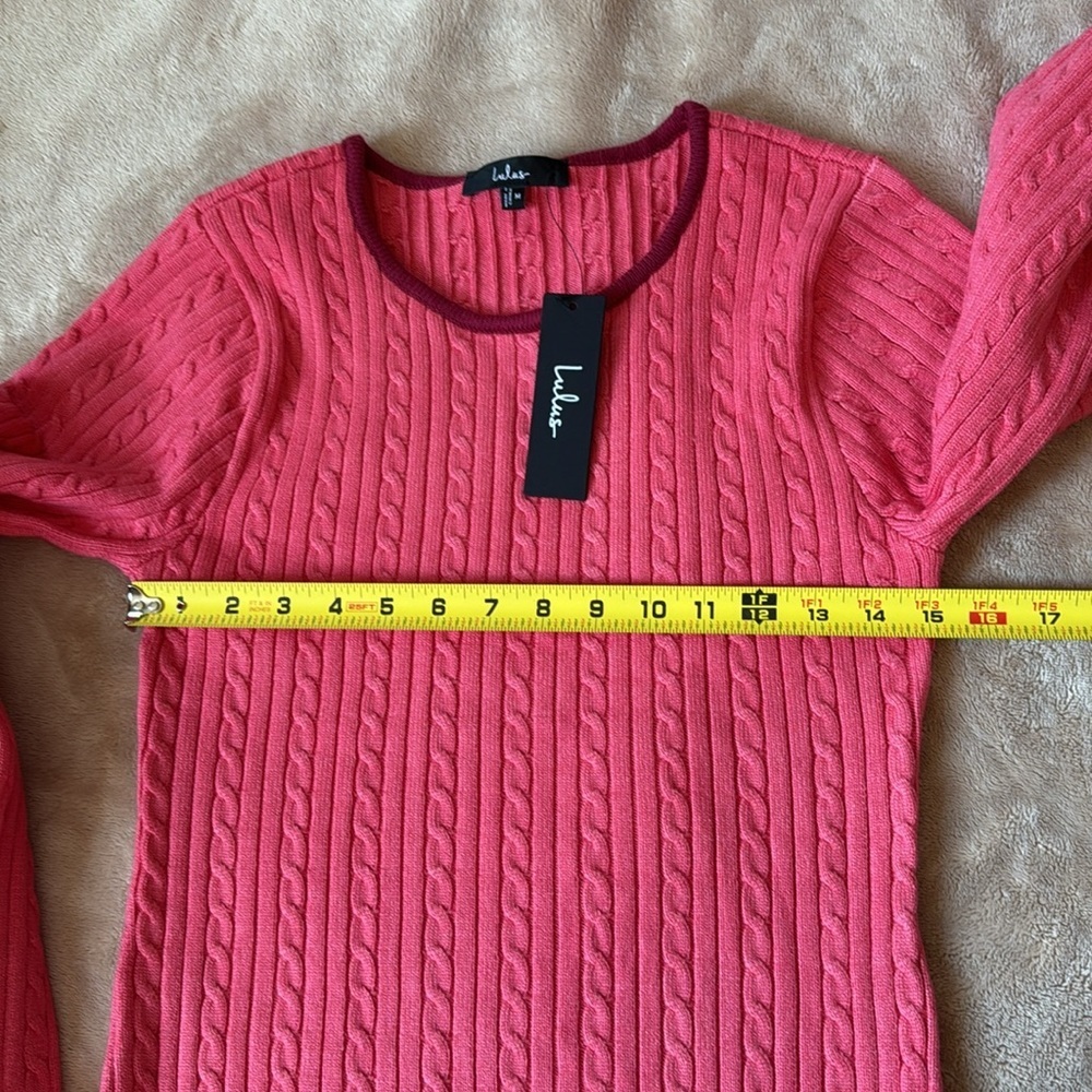 NWT Lulus Coziest Poise Pink Cable Knit Long Sleeve Sweater Mini Dress size M - Picture 10 of 15